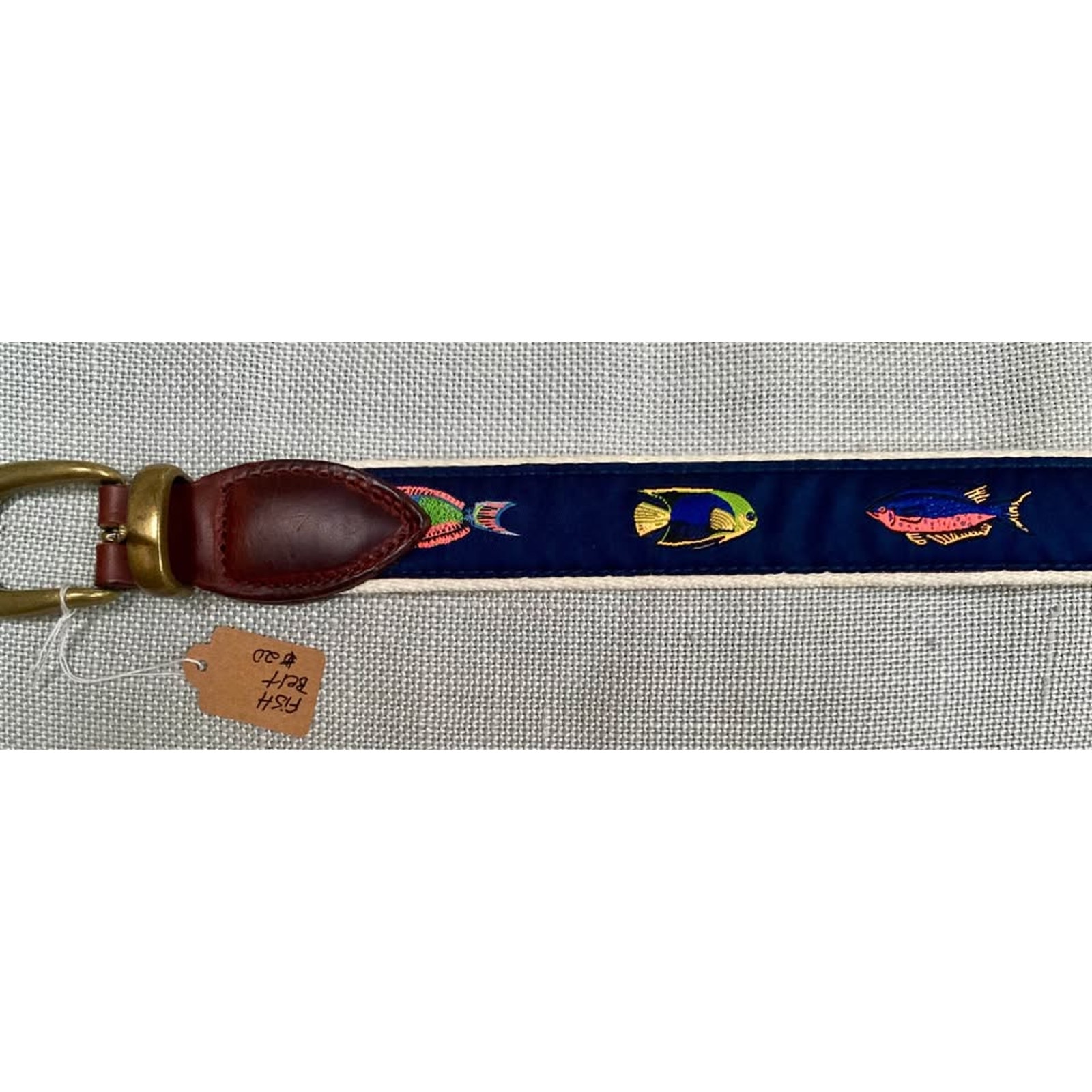 Yri Colorful Fish Ribbon Belt With Leather And Brass Buckle
